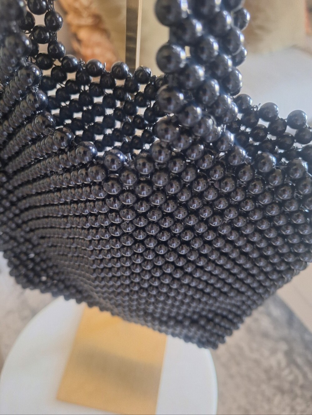 Beaded Black Mini Tote Bag - Elegant Evening Handbag - Preloved- Unbranded - Picture 4 of 4